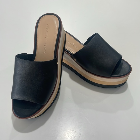 Veronica Beard Eunise Leather Wedge Platform Sandals Black Size 7 - Picture 7 of 15